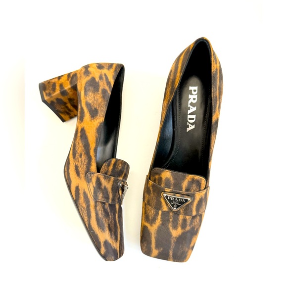 Prada Brown & Black leather Leopard Print Square-Toe Loafer pumps EU 37 - Picture 1 of 10